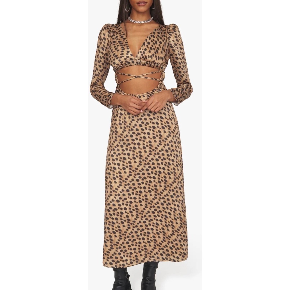 WeWoreWhat Leopard Animal Print Dress Mob Wife Party Girl Open Back Satin Small